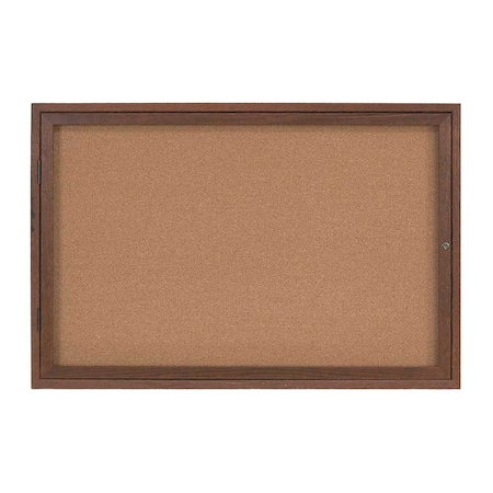 United Visual Products Sliding Door Indoor Enclosed Corkboard, 6 UV9026ACS-BLACK-COBACC